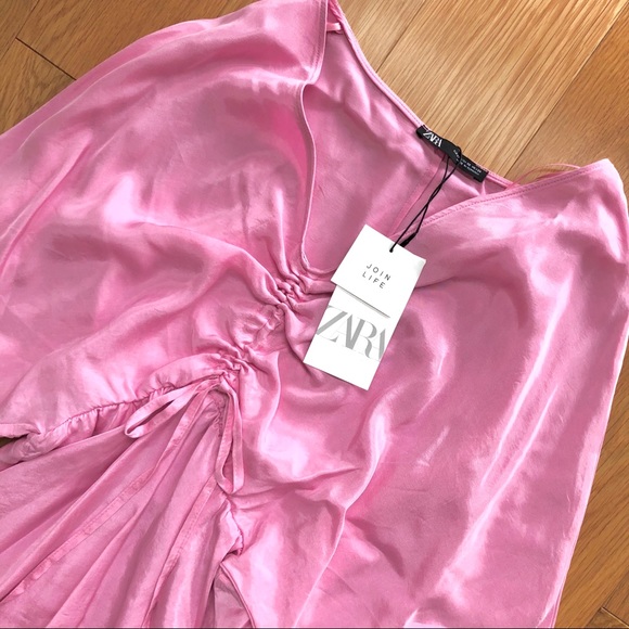 Zara | Dresses | Nwt Zara Pink Satin Effect Draped Mini Dress | Poshmark